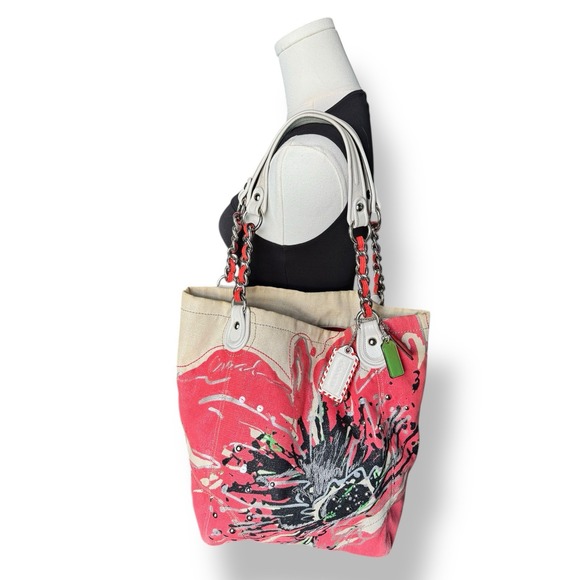 Coach Poppy Flower Sequin Stud Whipstitch Floral Duffle Large Tote Shoulder Bag - Picture 3 of 11